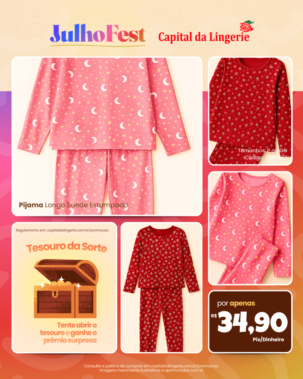 Pijama Longo Suede Estampado